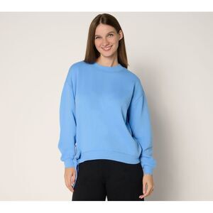 SUNNYLiFE Women's Top Sz L French Terry Sweatshirt Ruched Sleeves Blue A717414